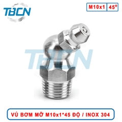 Vú Bơm Mỡ Góc 45 Độ M10x1 Inox 304
