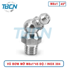 Vú Bơm Mỡ Góc 45 Độ M8x1 Inox 304
