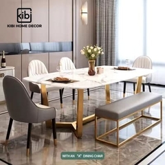 Bàn ăn hình chữ nhật mặt đá cao cấp KB01