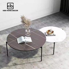 Bàn trà đôi tròn mặt đá cao cấp KB01