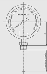 Đồng hồ đo nhiệt độ chân đứng đường kính 75 mm, 100 mm dải đo (0-100), ( 0-150), (0-250), (0-350) độ C