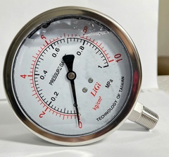 Đồng hồ đo áp suất có dầu mặt 63(mm) chân đứng, dải đo: (0-1) kg/cm2 đến (0-400) kg/cm2