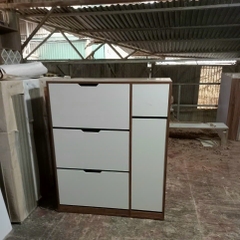 Tủ giày gỗ công nghiệp thông minh 0.8m cánh trắng viền óc chó