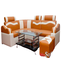 Sofa góc da cam sọc trắng