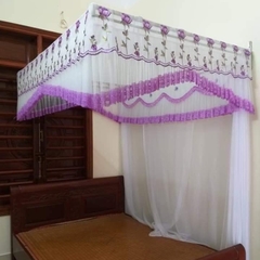 Màn thêu zen trắng viền tím