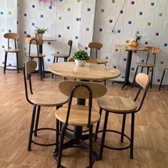 Bàn ghế cafe chân sắt mặt gỗ mini