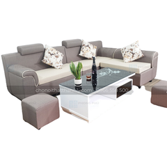 Sofa góc nỉ cao cấp xám pha trắng