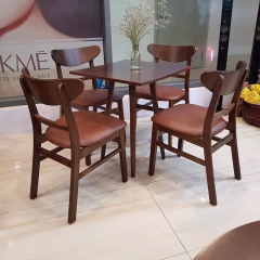 Bàn ghế cafe mango màu óc chó tựa lưng cao