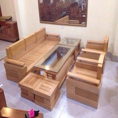 Bàn ghế gỗ Sồi góc trứng to màu cánh gián