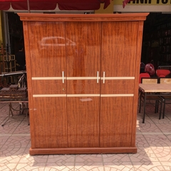 Tủ áo gỗ công nghiệp bóng 3 cánh nâu đỏ 1615