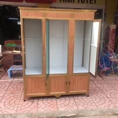 Tủ áo nhôm 3 cánh vân gỗ vàng+gương 1509
