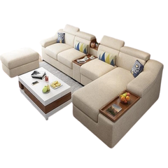 Sofa góc nỉ cao cấp tay gỗ