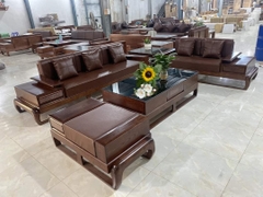 Sofa gỗ sồi đùi gà màu óc chó bên phải