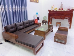 Sofa Gỗ Sồi Chân Hươu Góc Chữ L Màu Hương Bên Trái