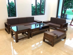 Sofa gỗ sồi đùi gà màu óc chó bên phải