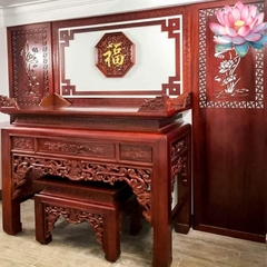Án thờ gỗ hương đỏ 1.97m chân 12 một cổ