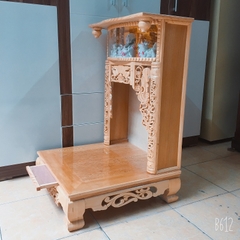 Ban Thờ Thần Tài gỗ Pơ Mu Mái Bằng Điện tử vàng