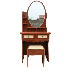 Bàn trang điểm Melamine bóng nâu đỏ gương bầu dục 0.6m 1400