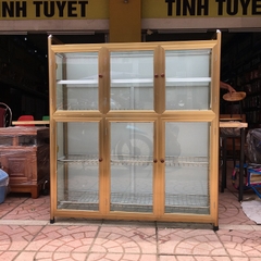 Tủ chạn bát đứng nhôm kính 1.2m vàng