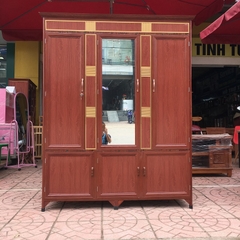 Tủ áo nhôm 3 cánh+gương vân gỗ nâu 1501