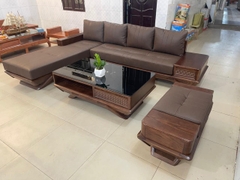 Sofa gỗ sồi chân thuyền góc chữ L màu óc chó