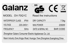 Máy sấy thông hơi Galanz 7 kg DV-70Q1C