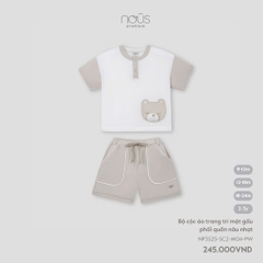 NOUS - Bộ cộc áo trang trí mặt gấu phối quần nâu nhạt - SS25.T4A