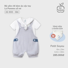 LP - Bộ yếm rời kèm áo cộc tay La Pomme cổ nơ - 6M Ghi - SS24.T8A