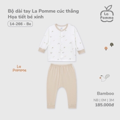LP S10 - Bộ dài tay La Pomme cúc thẳng Họa tiết bé xinh - Be - 3-6M - SS25.T4B