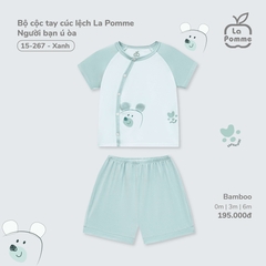 LP S10 - Bộ cộc tay cúc lệch La Pomme Người bạn ú òa - Xanh - 6-9M - SS25.T4A