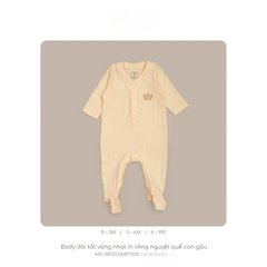 Body dài tất vàng nhạt in vòng nguyệt quế con gấu 3M