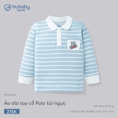 BU - Áo dài tay cổ Polo Túi ngực Bu Bu - PPN3103TN - blue kẻ trắng - 6-12M - SS26.T7B