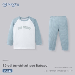 BU - Bộ dài tay cài vai logo Bubaby - IVS110128 - Trắng+kẻ xanh ngọc - 6-12M - SS26.T7B
