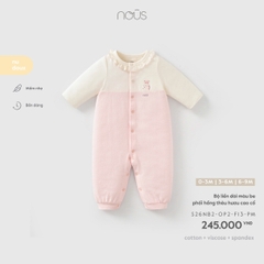 NOUS - Bộ liền dài màu be phối hồng thêu hươu cao cổ - 3-6M - SS26.T8A