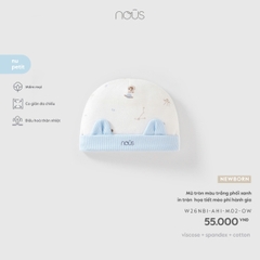 NOUS - Mũ tròn màu trắng phối xanh in tràn họa tiết mèo phi hành gia - Newborn - SS26.T8A