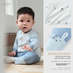 NOUS - Bộ dài tay áo nền trắng phối xanh biển in họa tiết - 3-6M - SS26.T8A