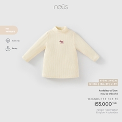 NOUS - Áo dài tay cổ 3cm màu be thêu chó - 2-3Y - SS26.T8A
