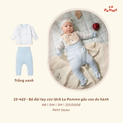 LP - Bộ dài tay cúc lệch La Pomme gấu con du hành - Trắng Xanh - 0-3M - SS26.T8A