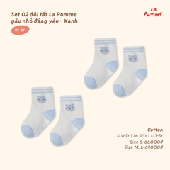 LP - Set 02 đôi tất La Pomme gấu nhỏ đáng yêu - Xanh - S - SS26.T8A