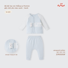 LP - Bộ dài tay cúc thẳng La Pomme gấu nhỏ yêu màu xanh - Xanh - Newborn - SS26.T8B