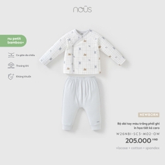 NOUS - Bộ dài tay màu trắng phối ghi in họa tiết kẻ caro - Newborn - SS26.T9A