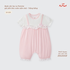 LP - Body cộc tay La Pomme giả yếm khu vườn nấm nhỏ - Trắng Hồng - 3-6M -SS26.T9A
