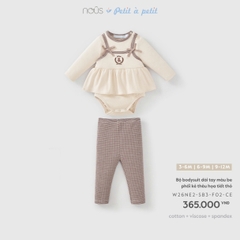 NOUS - Bộ bodysuit dài tay màu be phối kẻ thêu họa tiết thỏ - 3-6M - SS26.T9A