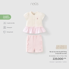 NOUS - Bộ cộc tay màu be phối hồng in họa tiết con mèo - 3-6M - SS26.T9A