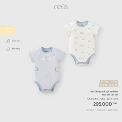 NOUS - Set 2 bodysuit cộc xanh be họa tiết con voi - 9-12M - SS26.T9A