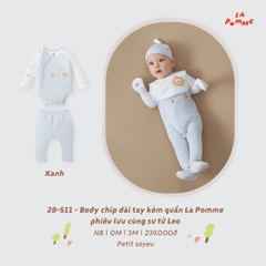 LP - Body chip dài tay kèm quần La Pomme phiêu lưu cùng sư tử Leo - Xanh - Newborn - SS26.T9B