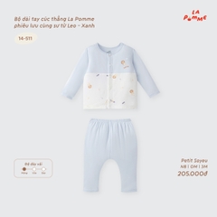 LP - Bộ dài tay cúc thẳng La Pomme phiêu lưu cùng sư tử Leo - Xanh - Newborn - SS26.T9B