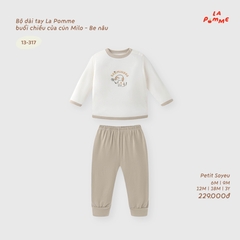 LP - Bộ dài tay La Pomme buổi chiều của cún Milo - Be Nâu - 2-3Y - SS26.T9B