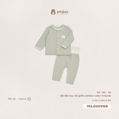 EMBES - Bộ dài tay cài giữa embes color friends xanh lá - 26-B5-20 - 6-9m - SS26.T9A