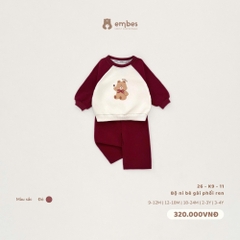 EMBES:-:Bộ:nỉ:bé:gái:phối:ren:đỏ:-:26-K9-11:-:9-12M:-:SS26.T9A:-:DDD